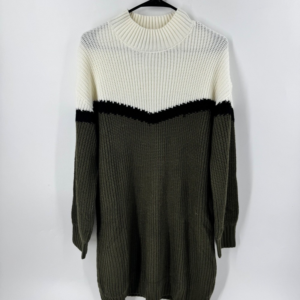 NWT VICI-Nordstrom Colorblock Mock Neck Knit Sweater Dress‎ Olive Cream Black XS - Picture 5 of 13